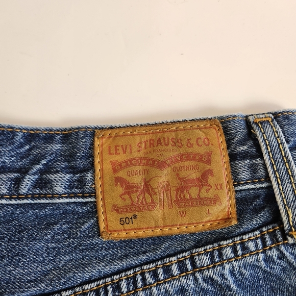 Levis 501 Button Fly Denim Jean Shorts Cutoffs High Waisted Rise Festival Frayed - Picture 5 of 12